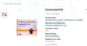 Unwanted Kit for abortion in India is not available online.